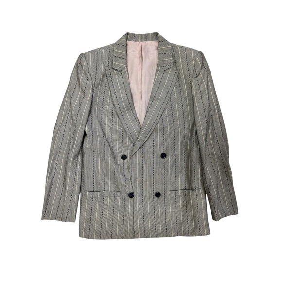 Tahari Jackets & Blazers - Tahari Women's Gray Pinstripe Double Breasted Blazer 100% Wool Vintage Style